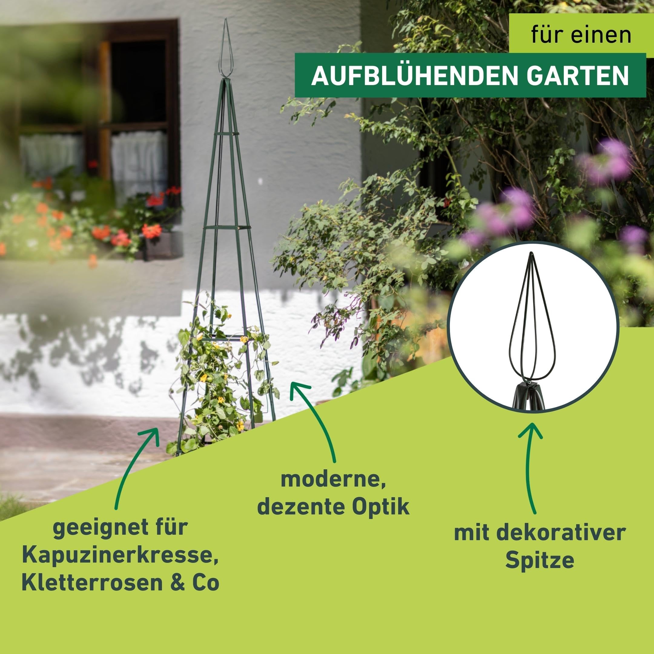 Obelisco Per Piante Rampicanti Windhager - Acciaio Verniciato Verde, 40x40x200 Cm, Resistente Alle Intemperie