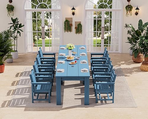 Miniatura 7 de SERWALL Juegos de comedor para patio para 8, juegos de comedor al aire libre para 8 personas con 2 agujeros para sombrilla, mesas rectangulares