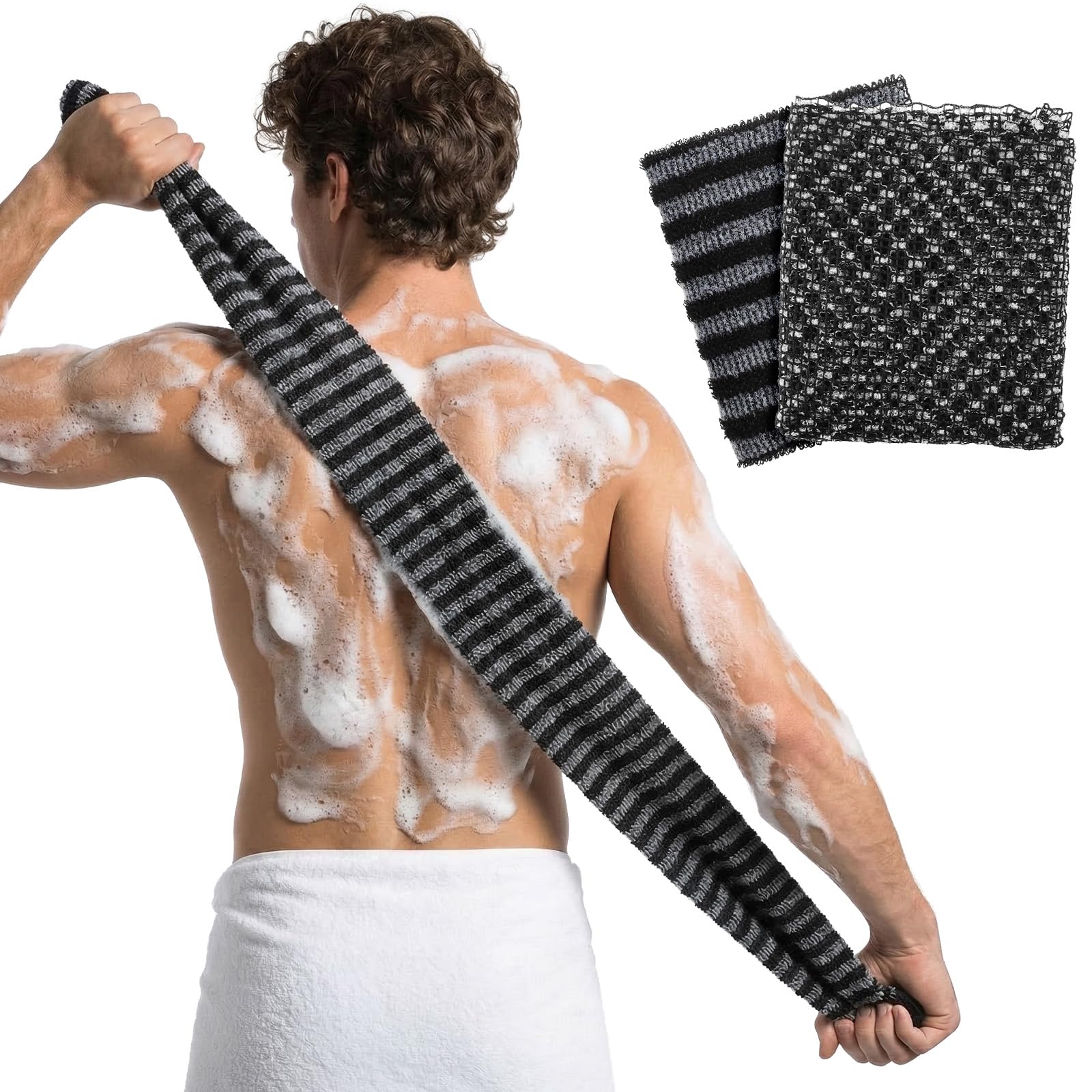 KFHENSOMR 2Pcs Japanese Exfoliating Shower Towel, 40" Extra Long Exfoliating Washcloth for Men Women