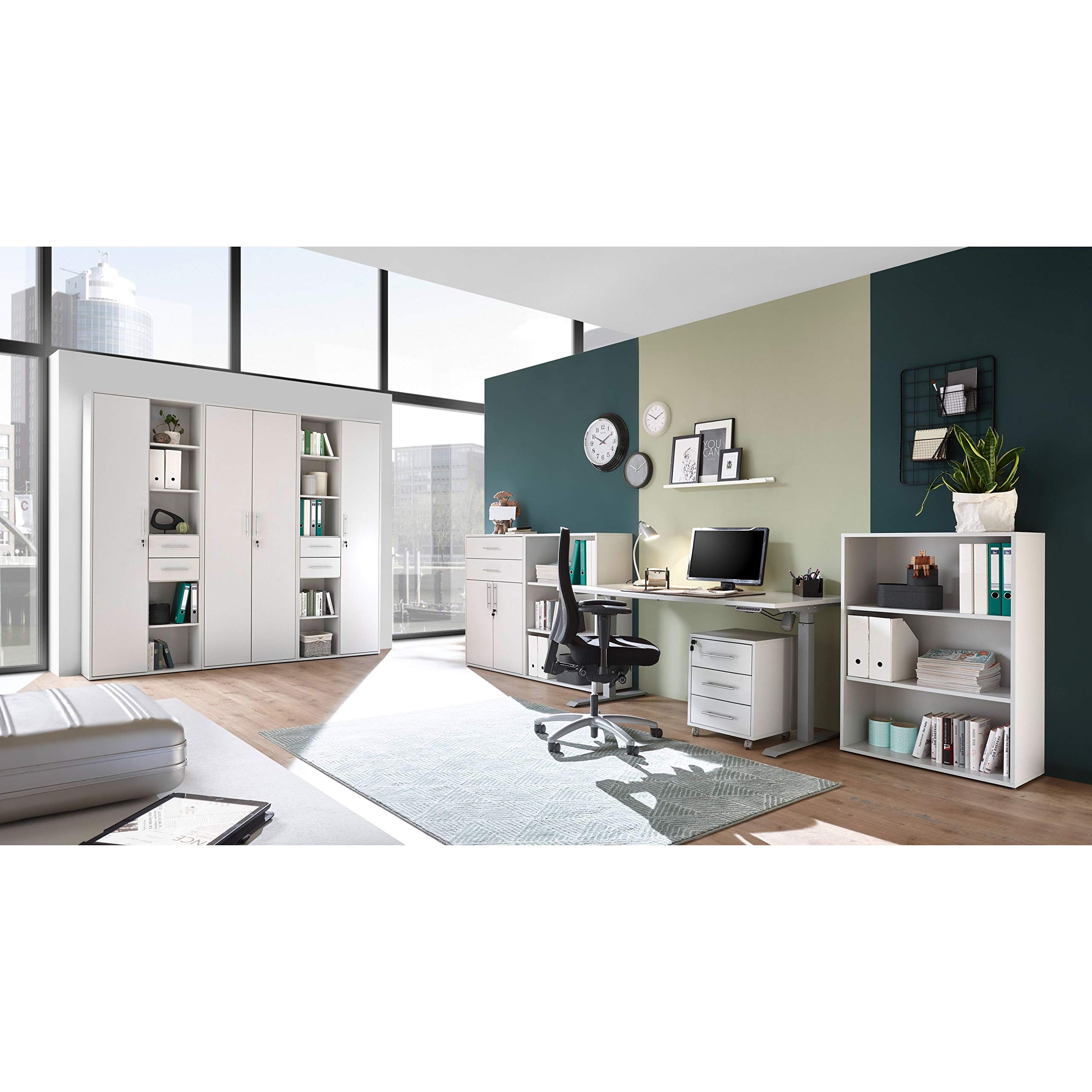 Stella Trading PRONTO Aktenschrank abschließbar, lichtgrau - Büroschrank mit zwei Türen - Modernes Büromöbel Komplettset - 80 x 216 x 35 cm (B/H/T) | Büroschrank mit 2 Türen für Akten und Ordner, modernes Design für das Büro oder Home-Office, viel Staurau