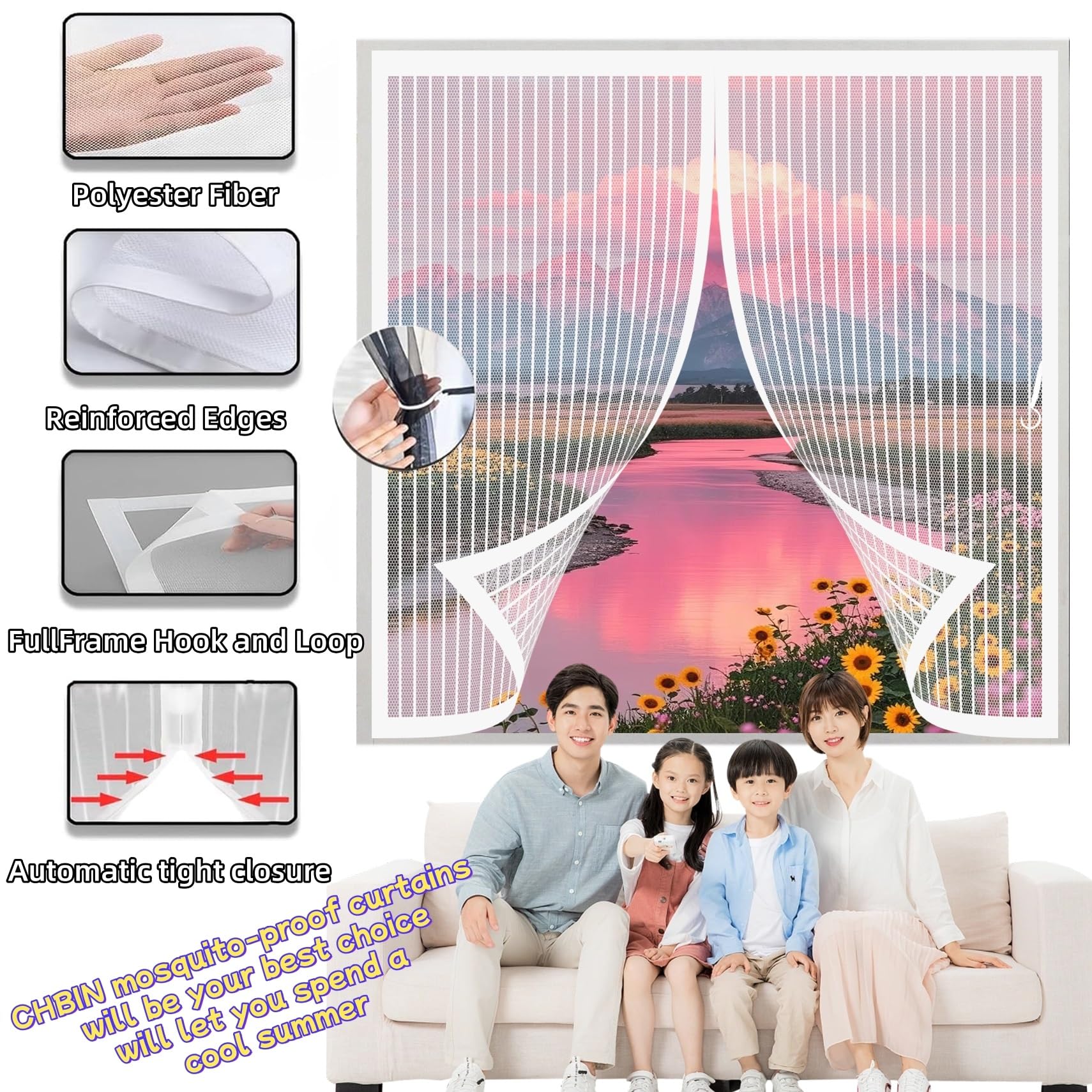 Moustiquaire Enroulable 152 x 154 cm Maintient L'Air Frais à L'Intérieur, Maille Ultra Fine, Installation Sans Perçage Moustiquaire Fenetre pour Les Fenêtre de Multi Types, Blanc