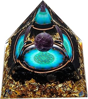 MXiiXM Orgone Pyramid for Positive Energy, Amethyst Crystal Ball Orgone Pyramid, Protection Crystals Energy Generator for Stress Reduce Healing Meditation Attract Wealth Lucky (Seed of Life)