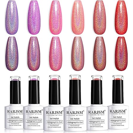 Amazon : RARJSM Holographic Gel Nail Polish Set Summer Colors