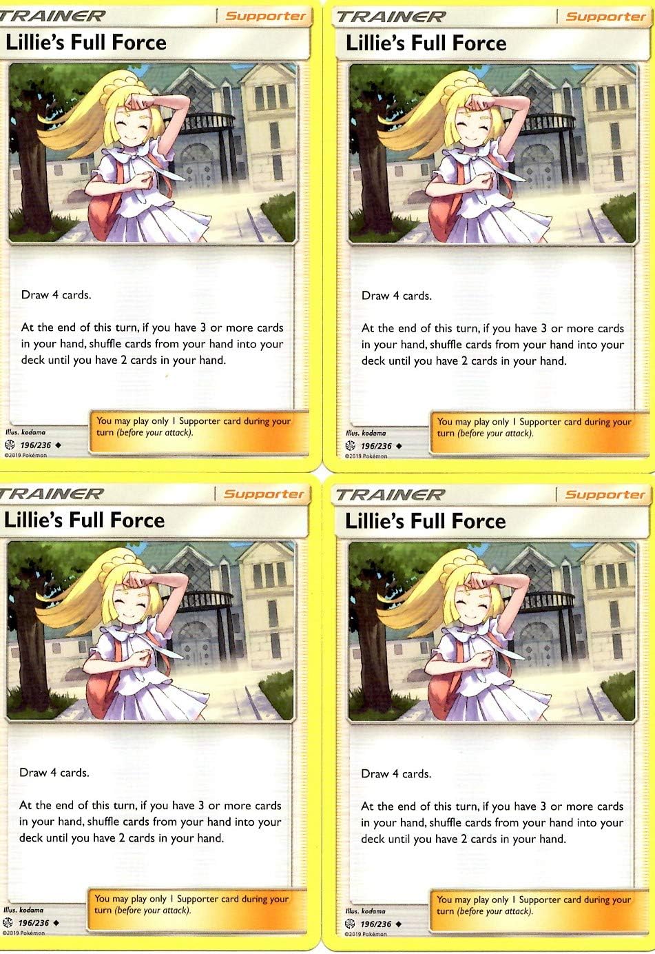 Pokemon Trainer Set - Lillie's Full Force 196/236 - Sun Moon Cosmic Eclipse - 4 Supporter Card Lot