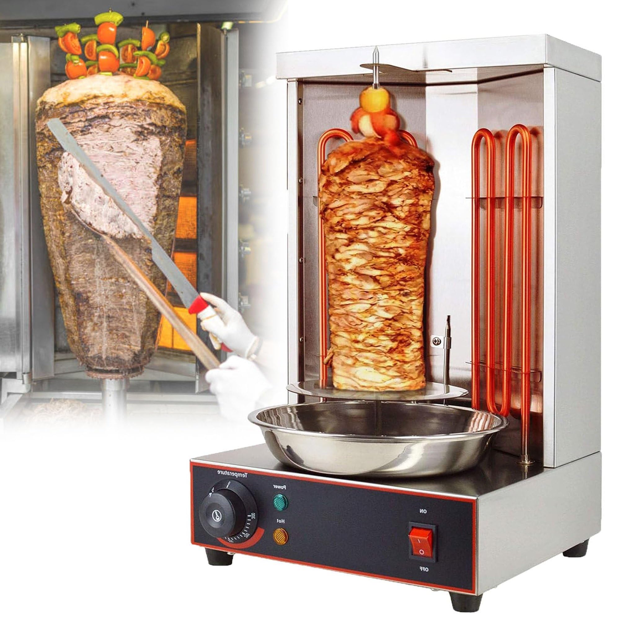 Machine à Shawarma éLectrique Professionnelle, Four RôTissoire Vertical en Acier Inoxydable 2400 W, RéGlage De La TempéRature : 50-300 °C, pour Restaurants