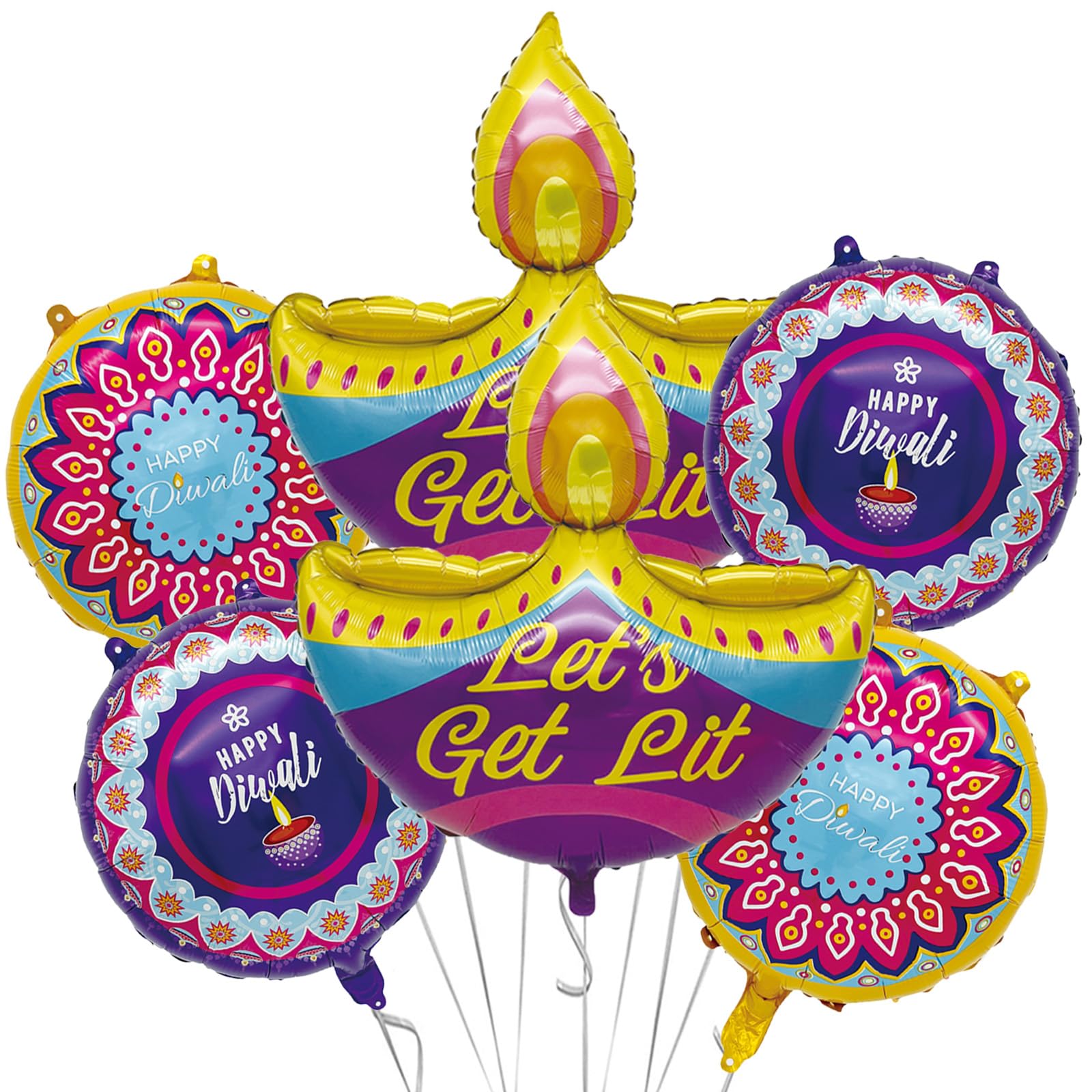 6Pcs Diwali Decorations Balloons Happy Diwali Rangoli Party Decorations for Indian Themed Deepavali Festival Party Decoration Supplies