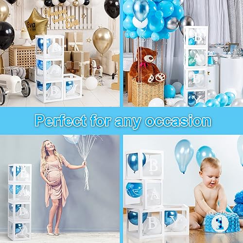 Miniatura 7 de Cajas de bebé con 12 letras para baby shower, decoraciones de baby shower para niño o niña, 4 cajas de globos transparentes bloques transparentes