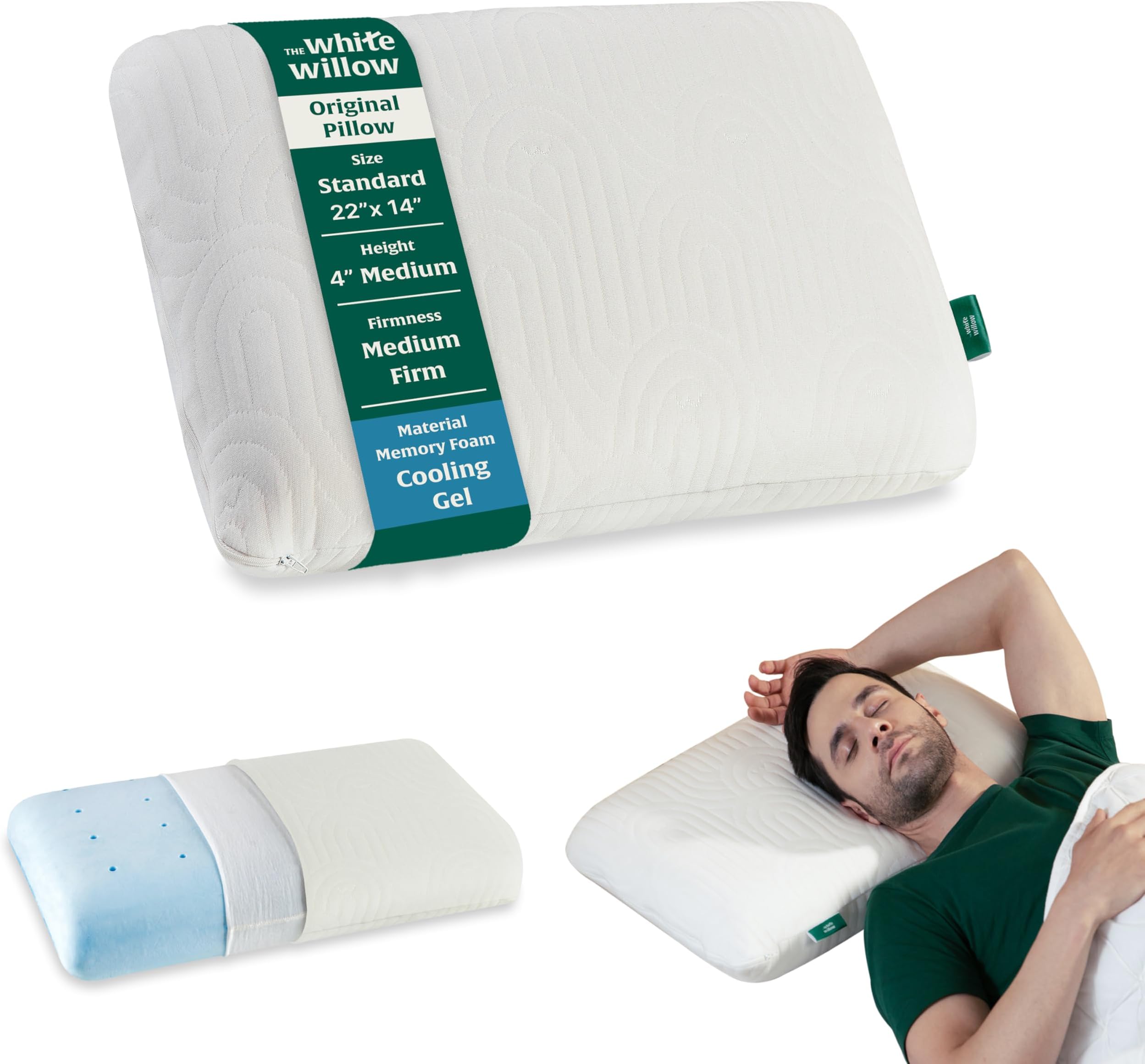 The White Willow Memory Foam Cooling Gel Orthopedic Bed Pillow for Sleeping & Neck Pain Relief Suitable for Back Sleeper, Side Sleeper & Stomach Sleeper with Pillow Cover (Multi, Pack of 1)