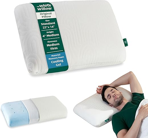 The White Willow Pillow-Memory Foam Support for Neck & Shoulder Relief-Cool Gel-Cervical Support for Sleeping-Orthopedic Pillow for Back, Side &…