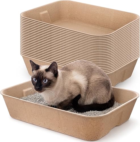 Rtteri 20 cajas de arena desechables para gatos, bandeja de papel para gatitos, inodoro de viaje de 16 x 12.6 x 3.7 pulgadas para el hogar, viajes