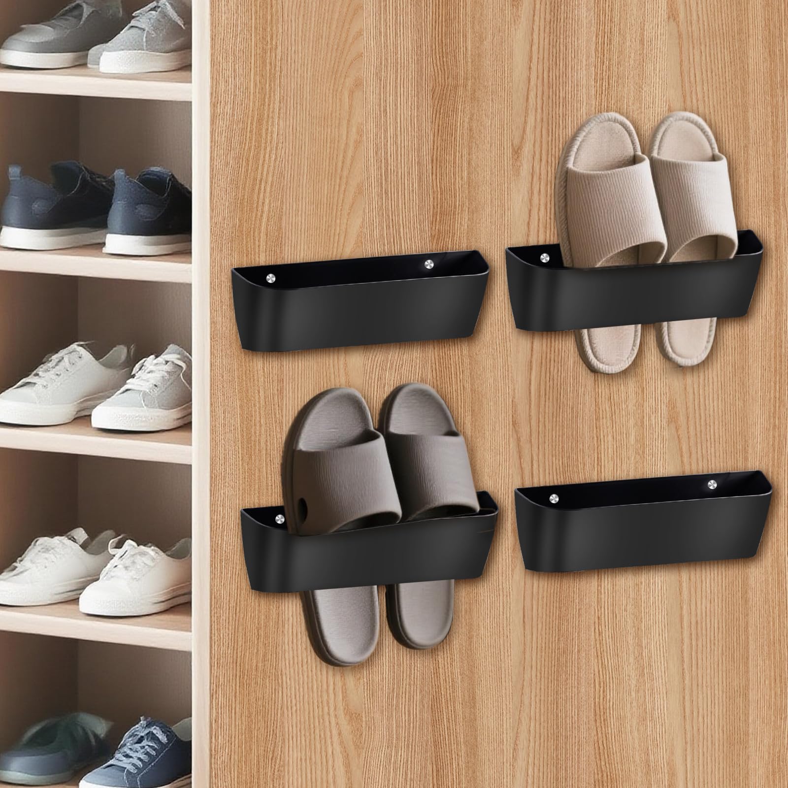 QUTHZZHY 4 Stück Schuhhalter Wand, Schuhhalter Wand Wohnmobil, Schuhorganizer Camping mit Ohne Bohren, Schuhregal zur Wandmontage, Selbstklebend oder Bohren, für Schlafzimmer, Wohnzimmer, Wohnwagen