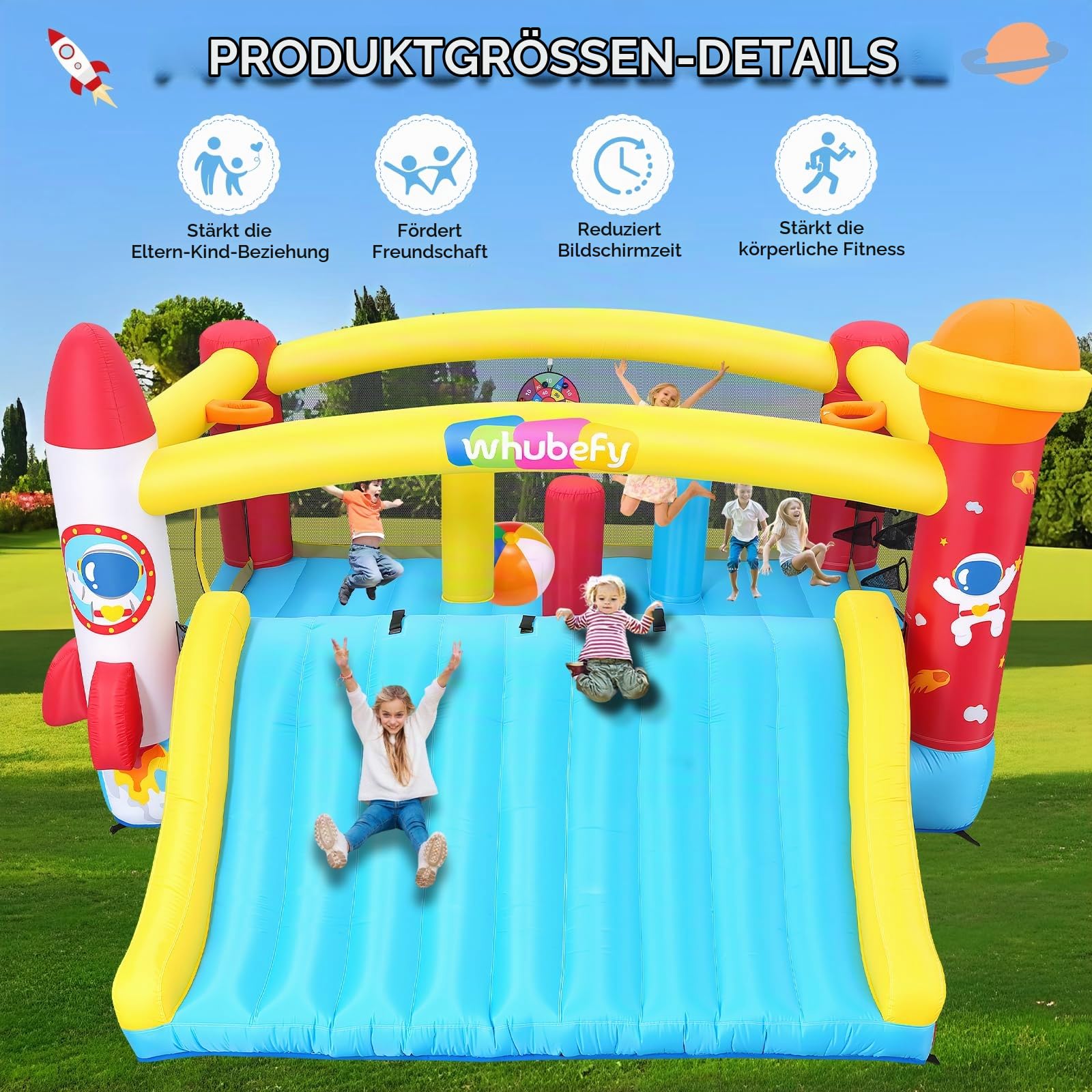 Hüpfburg für Kinder von 8-12 Jahren, 4,1 x 4,1 m, für drinnen und draußen, mit Gebläse, Weltraum-Hüpfburg für Partys und den Garten