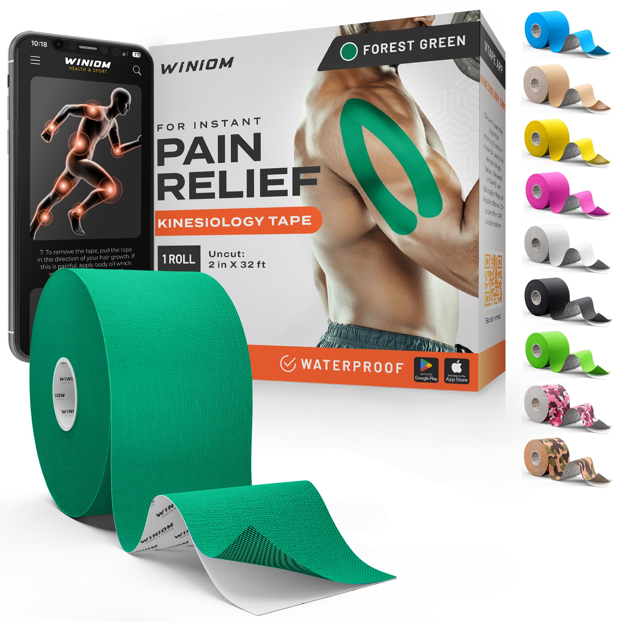 Kinesiology Tape - Waterproof Athletic Tape, Uncut Roll 2"x32ft