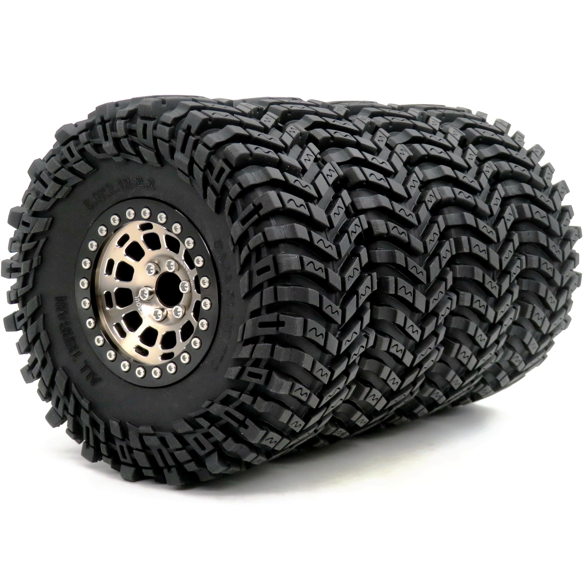 HOBBYSOUL -10mm Negative Offset 2.2 Beadlock Wheels and Tires, 5.0'' Tall tyre & 40mm Wide Rims for RC Mud Crawler All Terrain TRX4 Gen8 Capra Wraith