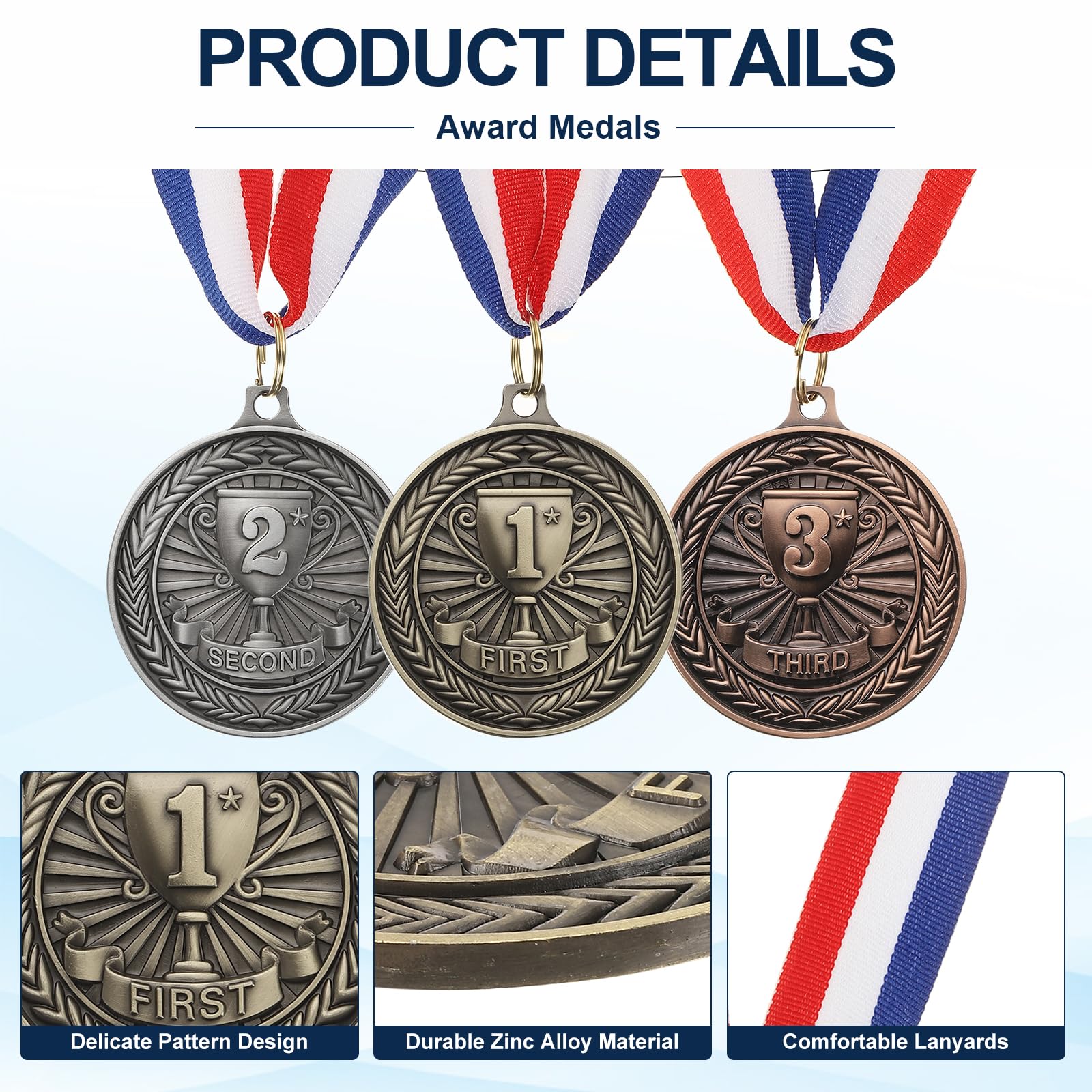 PATIKIL Medallas de premio, medallas redondas de aleación de zinc con cinta para el cuello