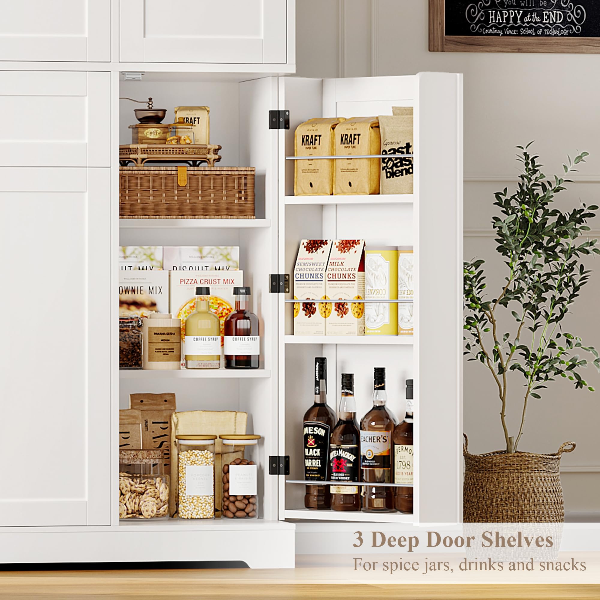 HOSTACK Armoire de Rangement Haute de 172 cm pour Cuisine et Garde-Manger, Meuble de Cuisine Moderne avec Portes et Étagères, Garde-Manger Autoportant avec Grand Tiroir de Rangement pour Salle à