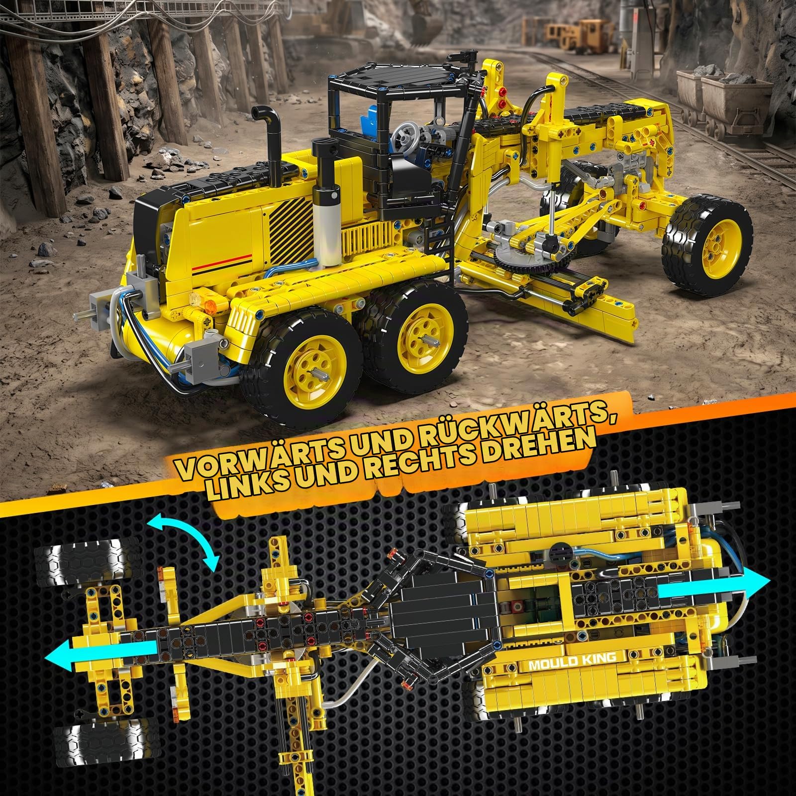 Mould King 19023 Grader-Bausatz – Über 1109 Teile | Pneumatisches Baufahrzeug – Geeignet für Erwachsene und Jugendliche ab 14 Jahren