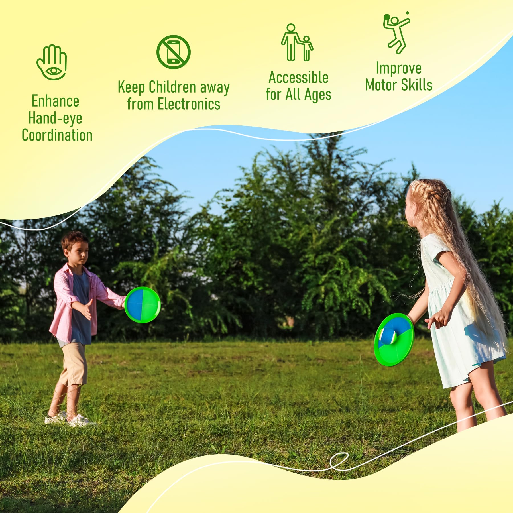 Set De Lanzar Y Atrapar Con Pelotas Autoadhesivas – Juegos Al Aire Libre Para Niños 3-12 Años
