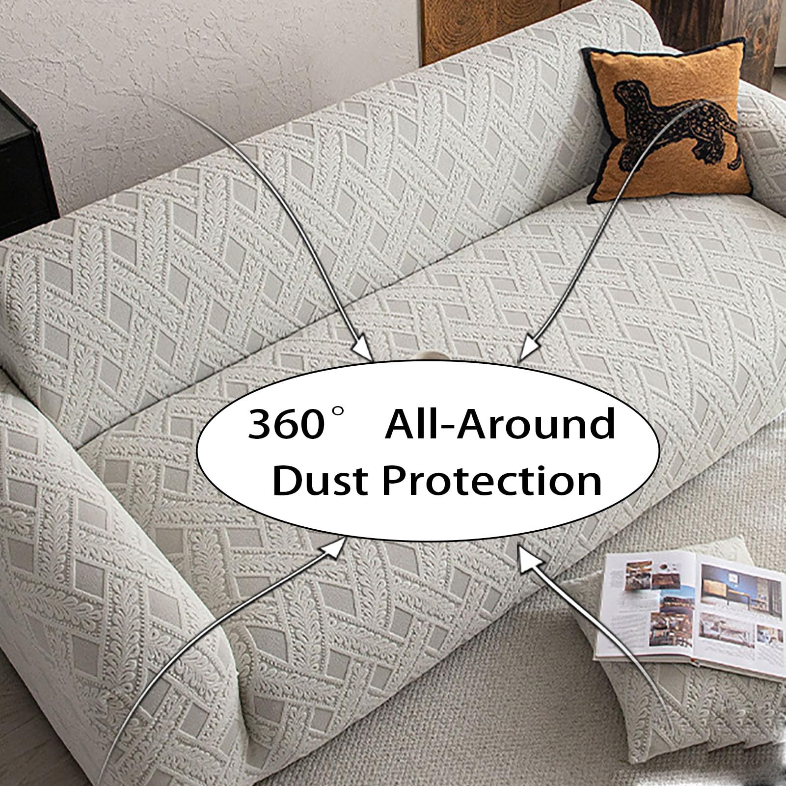 Funda de cojín elástica para sofá, Antideslizante, Lavable, Universal, Resistente y fácil de Limpiar Ajuste Universal, Duradera y fácil Cuidado,Blanca,1 Seater