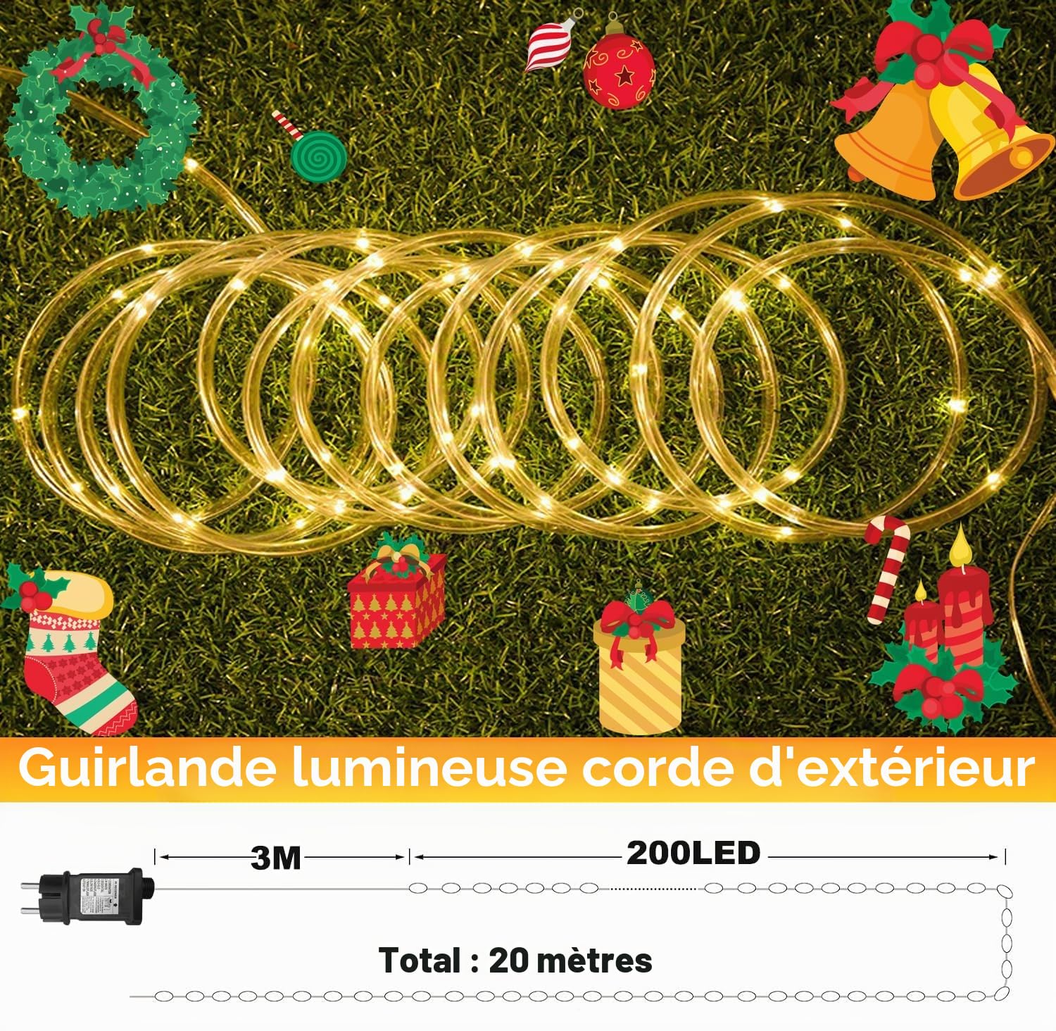 LED Tube Lumineux, 20M 200 LED Guirlande Lumineuse Tube avec Minuterie 8 Modes et Luminosité Intensité Variable Tuyau de Intérieures et Extérieures, Décoration Fête,Mariage,Noël