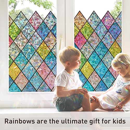 Miniatura 9 de SUNBABY Película de vidrieras para ventana Película holográfica de privacidad para ventana de arco iris, película decorativa de privacidad con