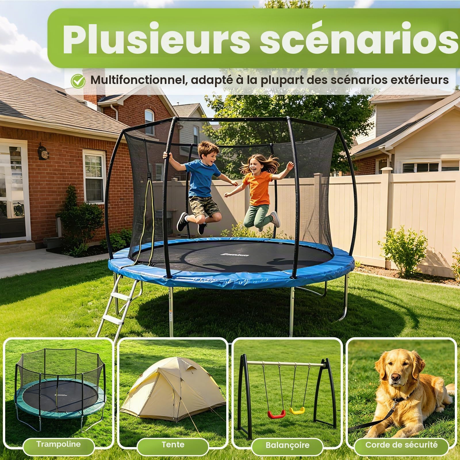 Ancrage au Sol à Visser pour Tente Trampoline, Ensemble de 4 Ancrages Robustes Résiste aux Vents Forts