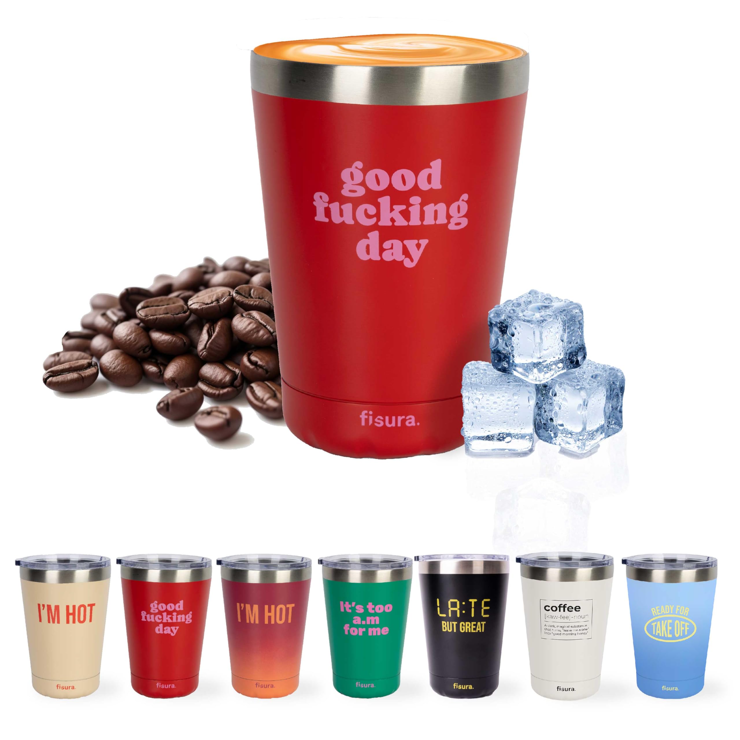 Fisura - Original Thermos Flask for hot Drinks, Thermal Coffee Travel Mug Leakproof, 310 ml of Capacity, Insulated Coffee Mug Made of Stainless Steel, Red Design