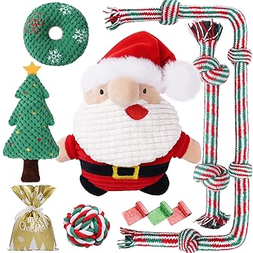 Zeaxuie Dog Chew Toys Gift for Christmas - 9 Packs Valued Dog Tug Rope Toys and Dog Squeaky Toys for Teething for Small/Medium/Large Breed Dogs