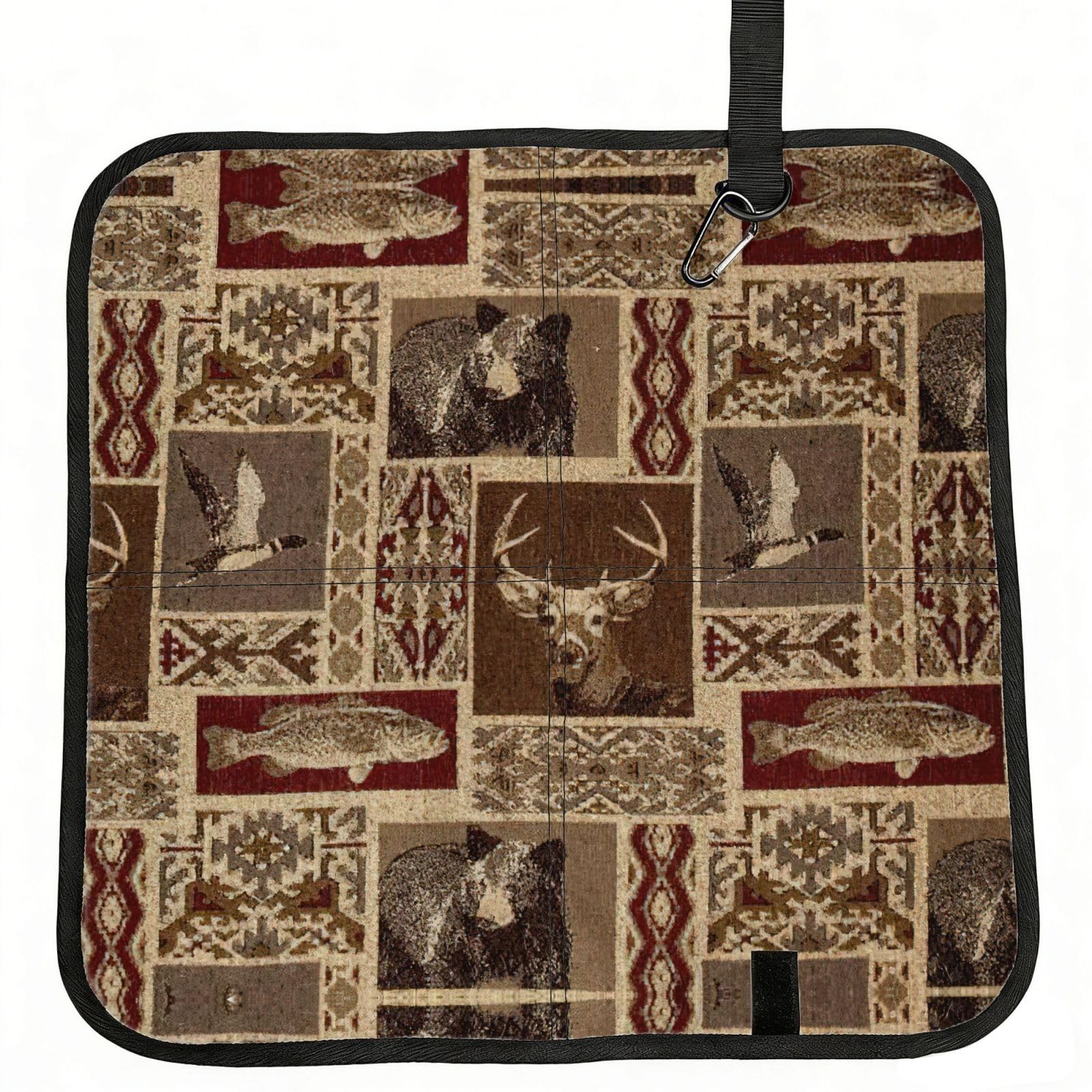SDEGTHO Moose Bear Deer Printed Foldable Seat Pad with Closure, Lightweight Cushion for Airplane Travel Camping