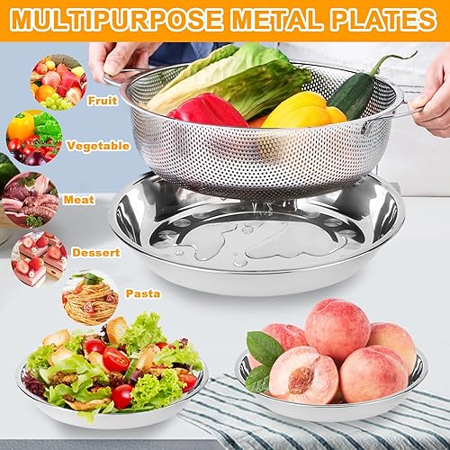 Miniatura 5 de Colador de acero inoxidable, juego de 7 coladores y coladores, cestas de malla con asas, 2 placas de acero inoxidable y colador de malla fina para