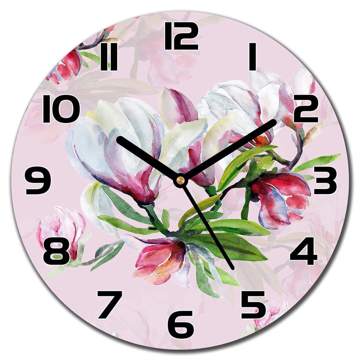 Horloge en verre pour cuisine et salon moderne avec motif floral imprimé