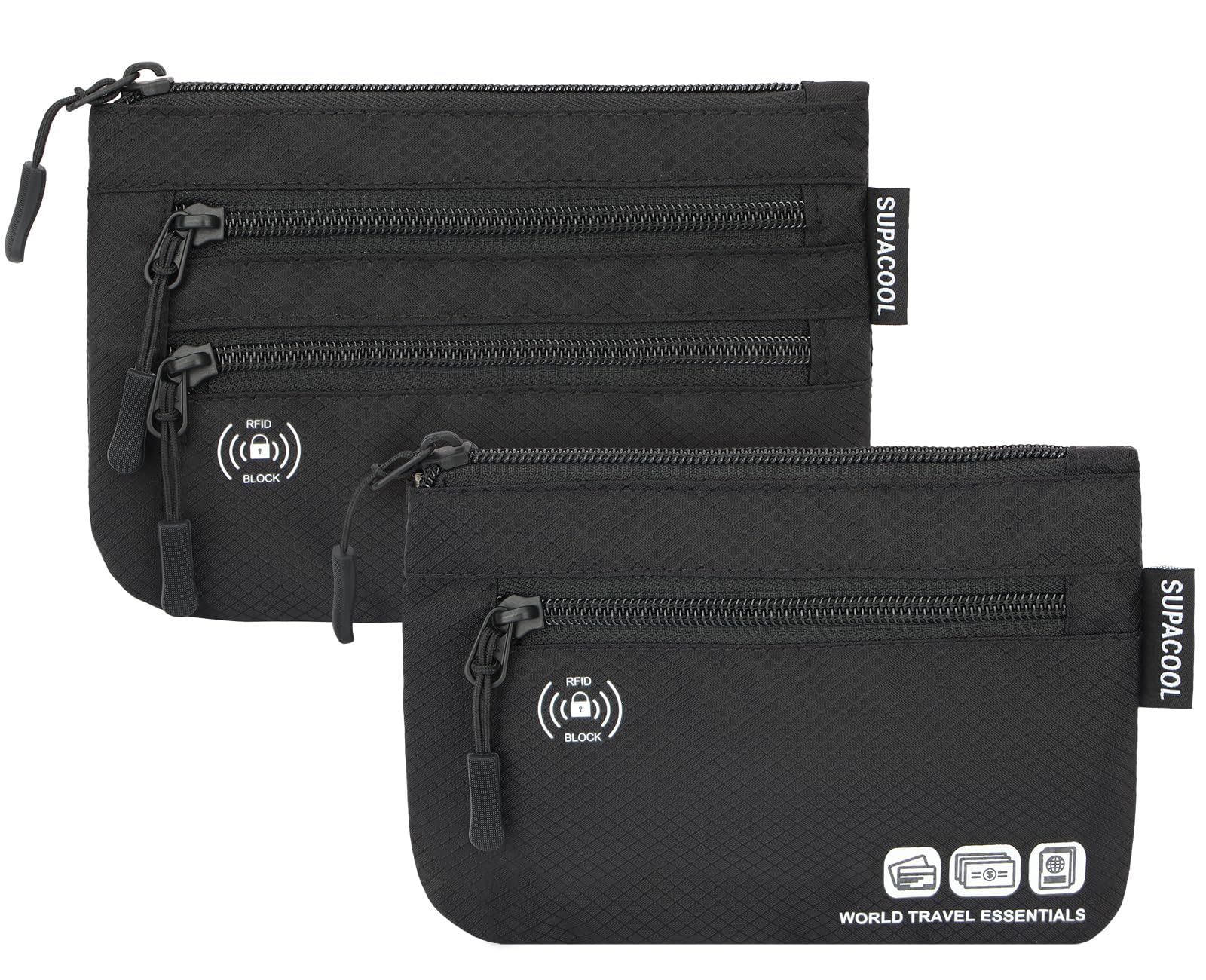 SUPACOOLRFID Passport Holder Wallet Bag for Men Women Family, Passport Pouch for Travel,Card Holder Organizer, RFID Blocking, Travel Wallet, 2pcs Set (Black)