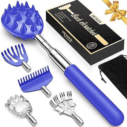 Rascador de espalda telescópico reforzado mejorado con 5 cabezas desmontables, puntas de rascado más grandes, relleno de calcetines y regalos de