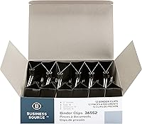 Business Source Large Black Fold-Back Binder Clips, Powerful 1" Grip, Tempered Steel, 12-Pack