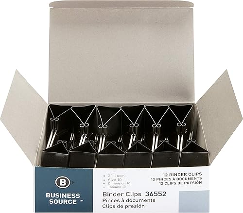 Business Source Clips plegables para carpeta, color negro, grande (paquete de 12)
