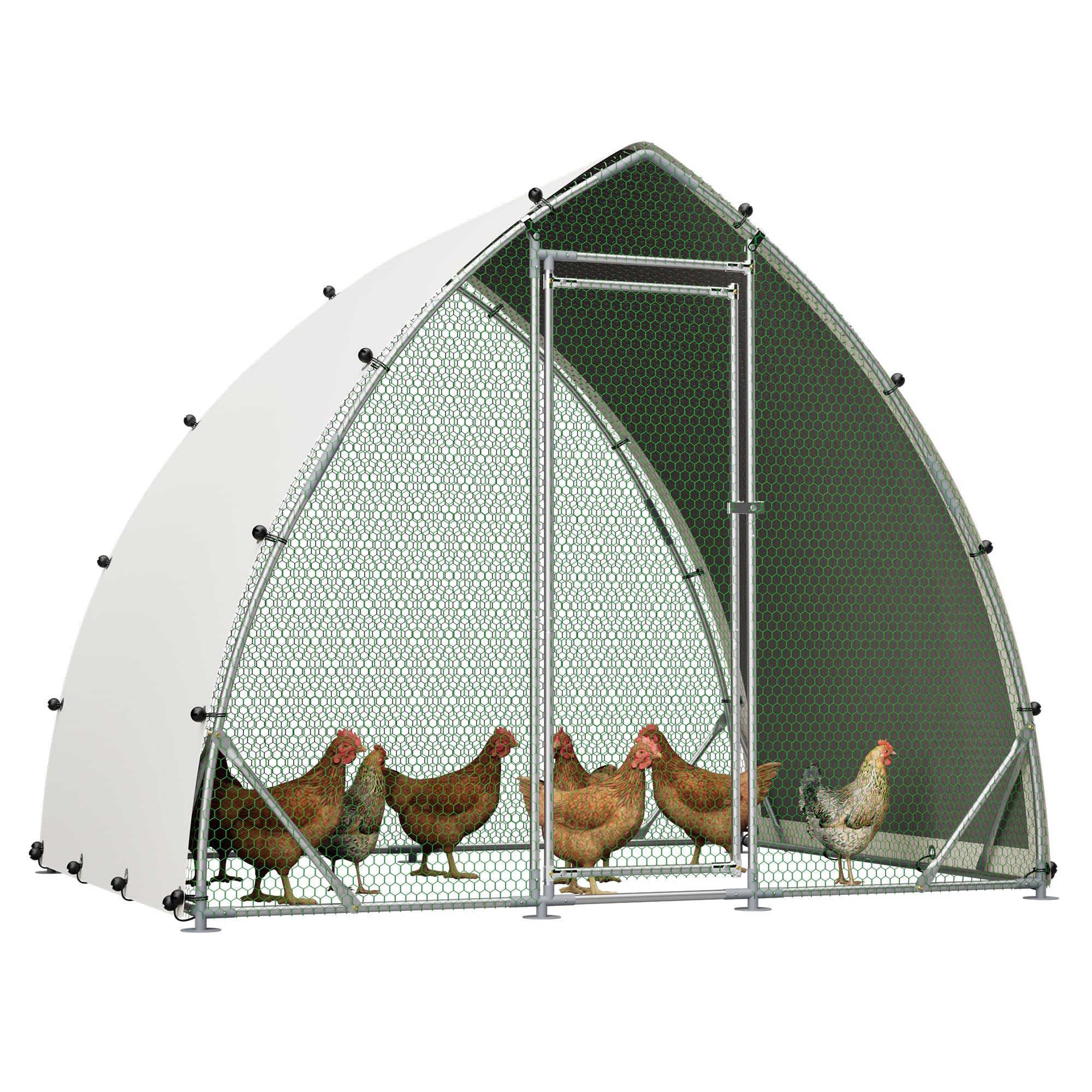 Thanaddo Hühnerstall Metall Freilaufgehege Hühner, 2,5x2 m Dreieckig-oval Hühnergehege mit PE-Tuch, Verzinkter Stahl Kleintierstall mit Riegelsystem-Tür für Hühner Haustierkäfig Kleintiere Garten