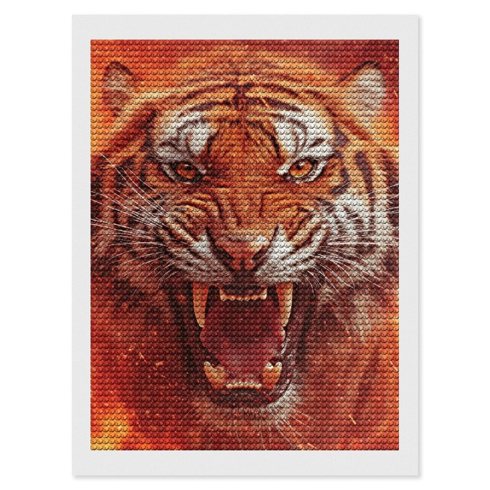 Junmoney Roaring Tiger Portrait in Fiery Hues Diamond Painting Canvas Set 12"x16", for Adults, Decorate Your Room, Festive Craft Gift, Office Decor