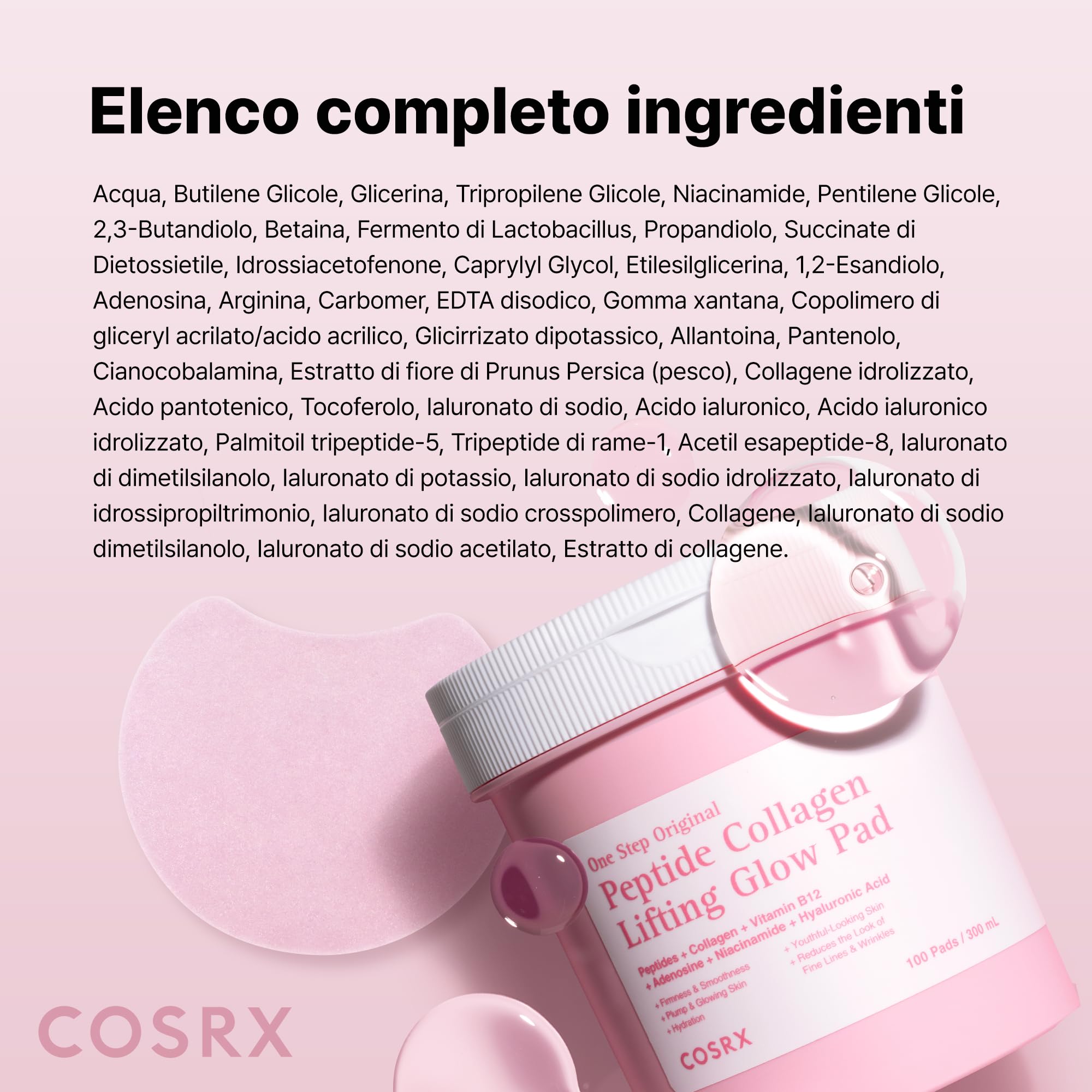 COSRX One Step Original Peptide Collagen Lifting Glow Pad, 100 Pads, Firming & Plumping Toner Pads for Makeup Prep with Peptides, Collagen, Niacinamide, Anti-Ageing Korean Skincare