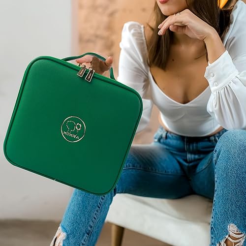 Vista 95 de MOMIRA Bolsa de maquillaje de viaje, bolsa de cosméticos, bolsa organizadora de maquillaje con espejo iluminado, brillo ajustable en 3 escenarios