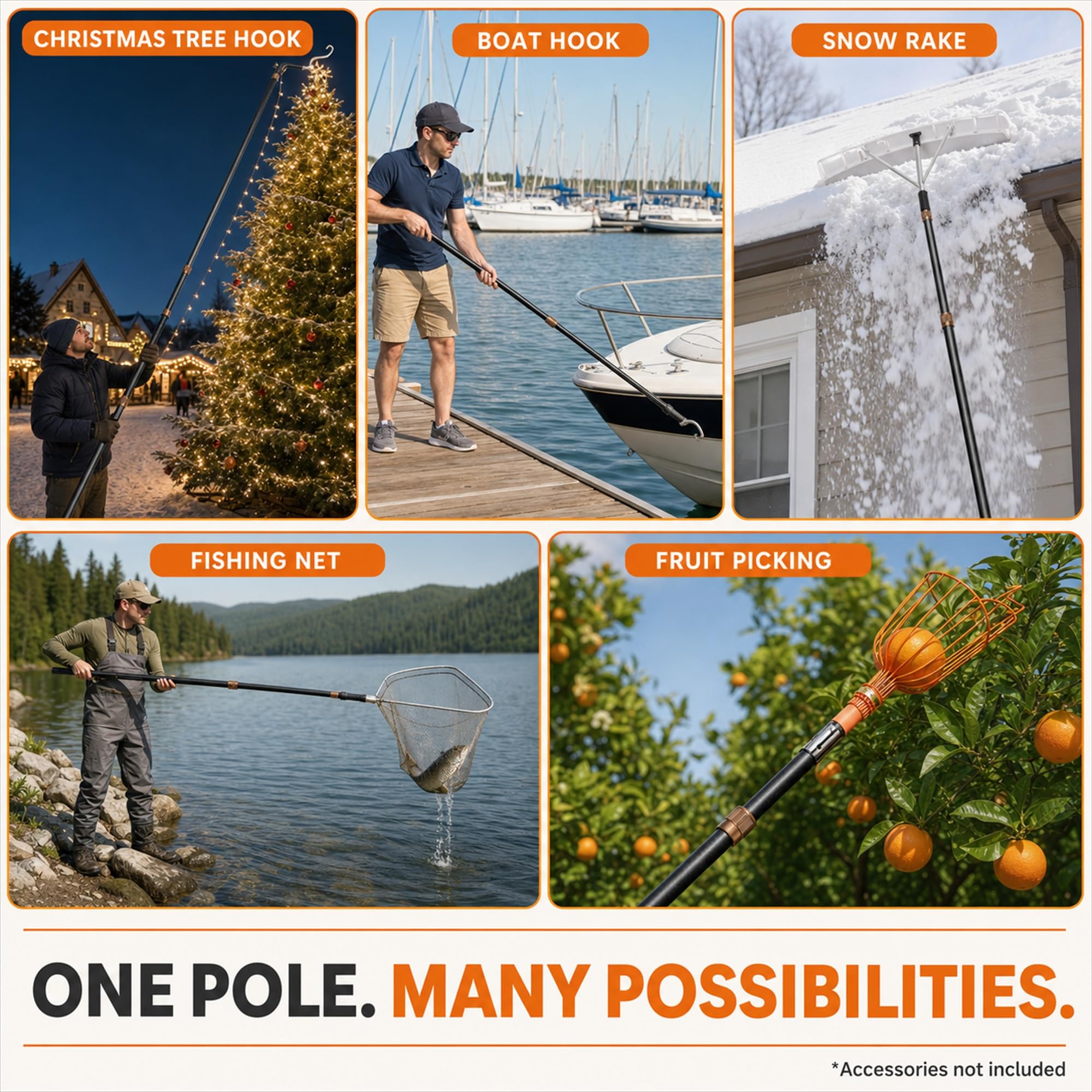 20FT Heavy-Duty Fiberglass Telescopic Extension Pole-High Stiffness, Non-Conductive, Twist Lock for Electrical Rescue, Paint,Indoor/Outdoor Cleaning,Boat Hooks&DIY Mast- Universal 3/4