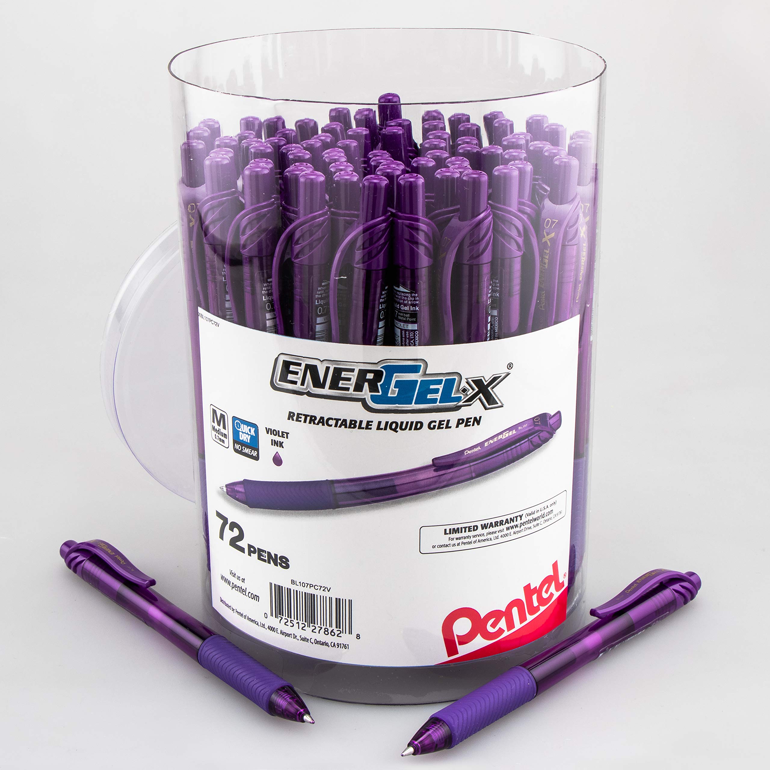 Pentel EnerGel-X BL107PC72V lot de 72 rollers violets rechargeables