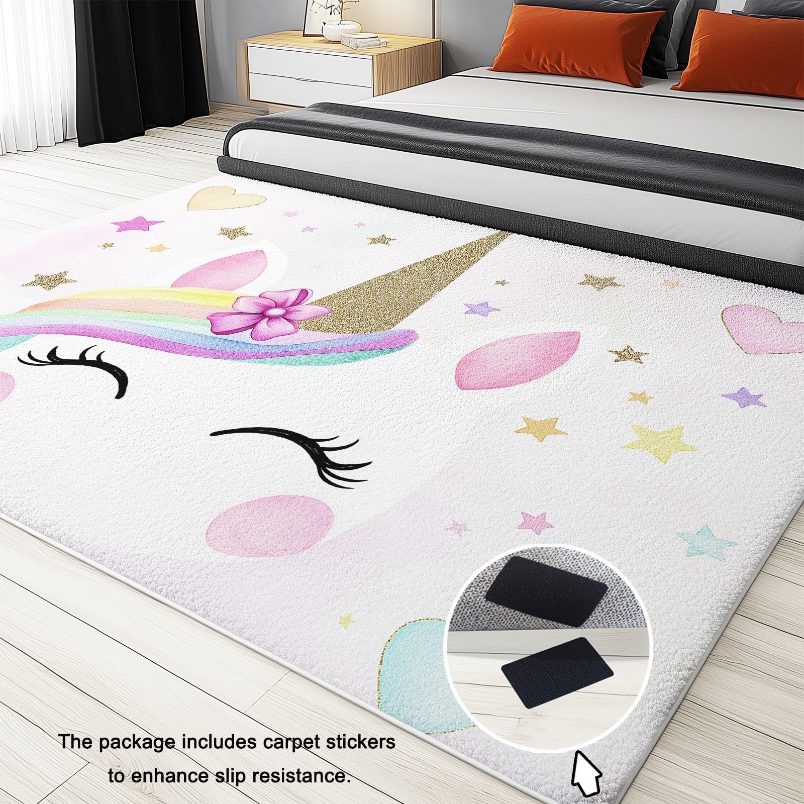 Stile Cartone Animato Tappeto Camera Da Letto 140 x 200 cm Unicorno Tappeto Salotto Antiscivolo Per Soggiorno Camera Da Letto Cameretta, Moderno Tappeto Lavabile In Lavatrice