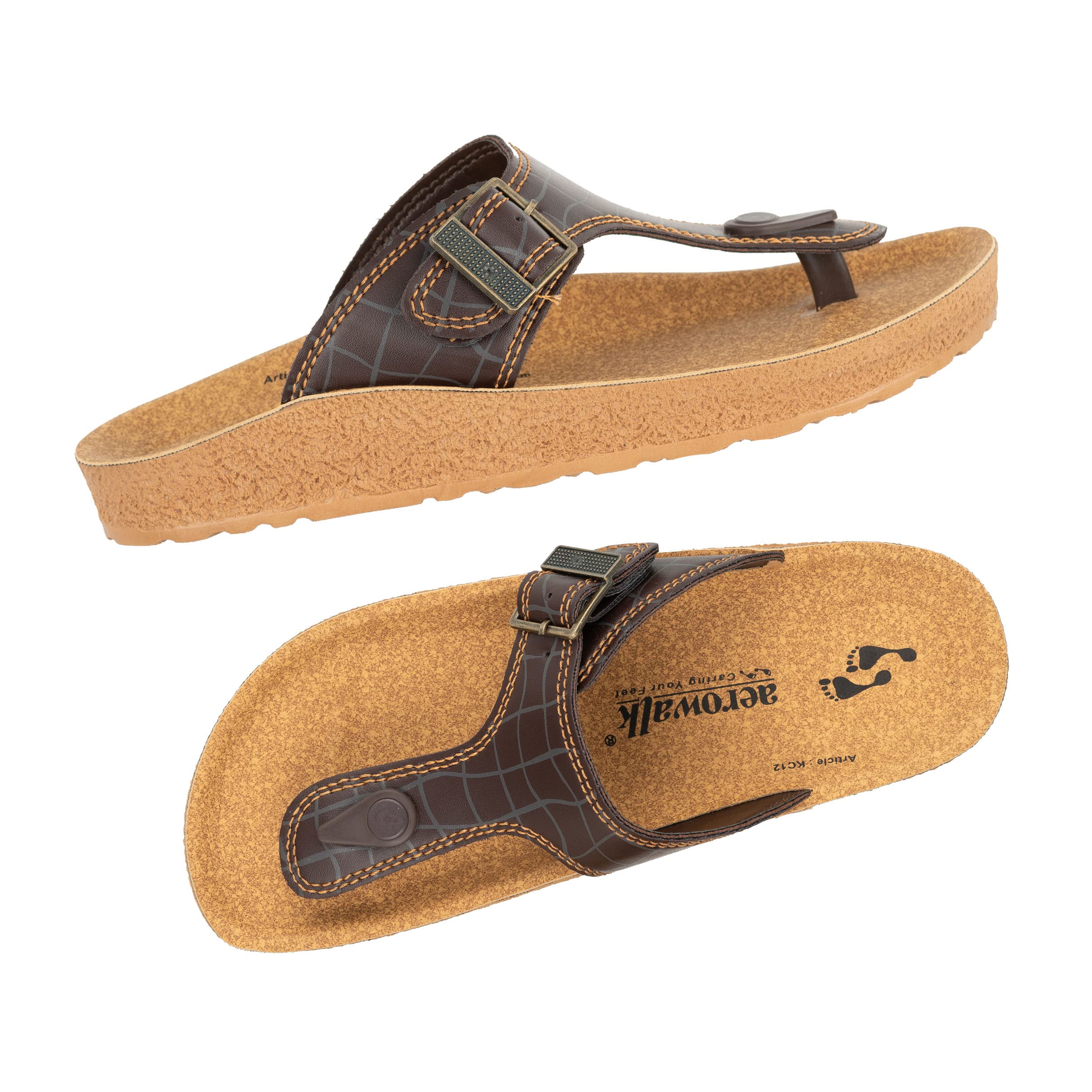 AEROWALK Stylish T-Shape Fashion Sandal/Slipper for Men | Comfortable | Lightweight | Anti Skid | Casual Office Footwear (KC12_DK. BROWN_41) 3