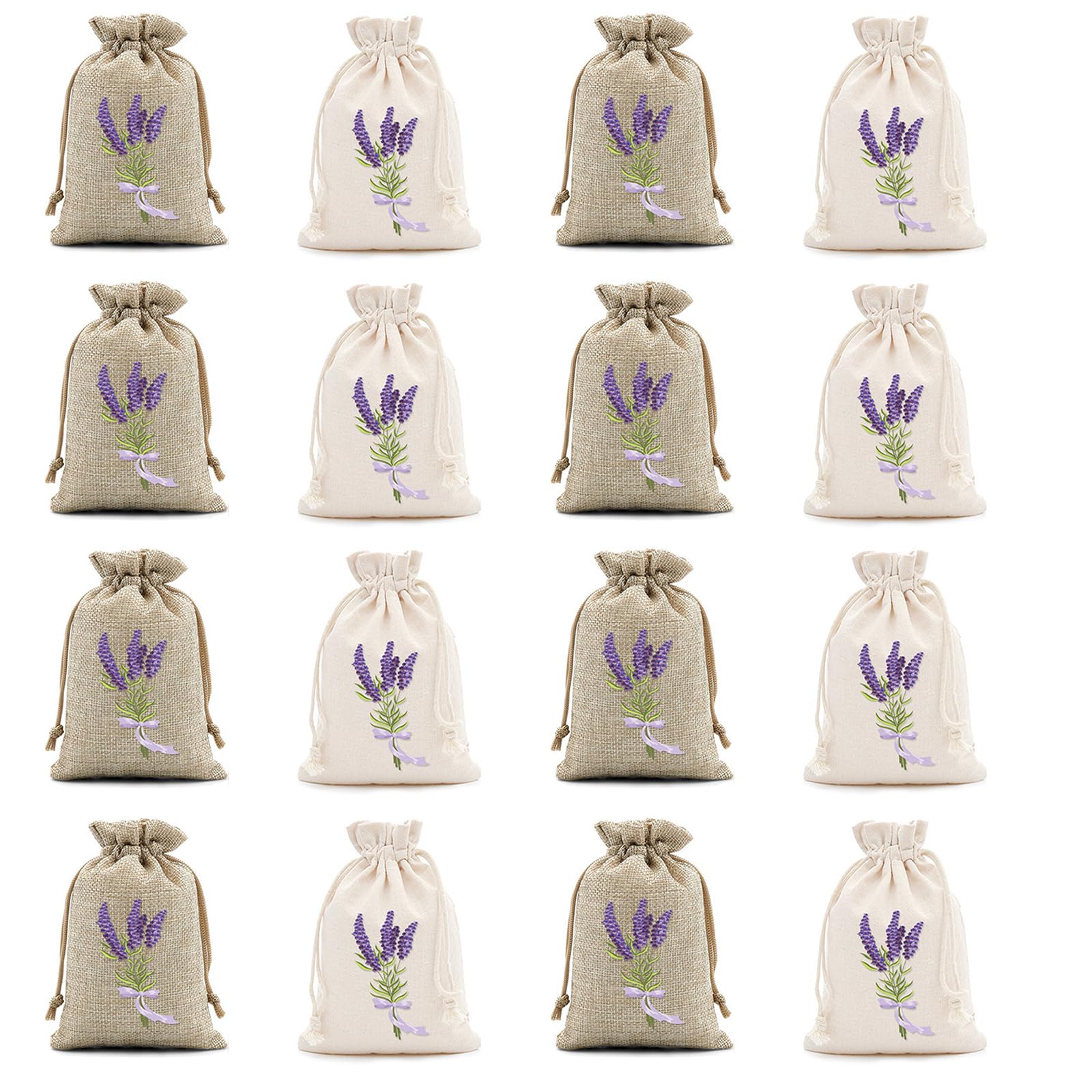 16 Pcs Empty Lavender Sachets, Lavender Bags, Drawstring Fabric Pouches for Aromatherapy, Jute Fabric Drawstring Pouches for Wardrobes Drawers and Moths (10 x 15 cm)