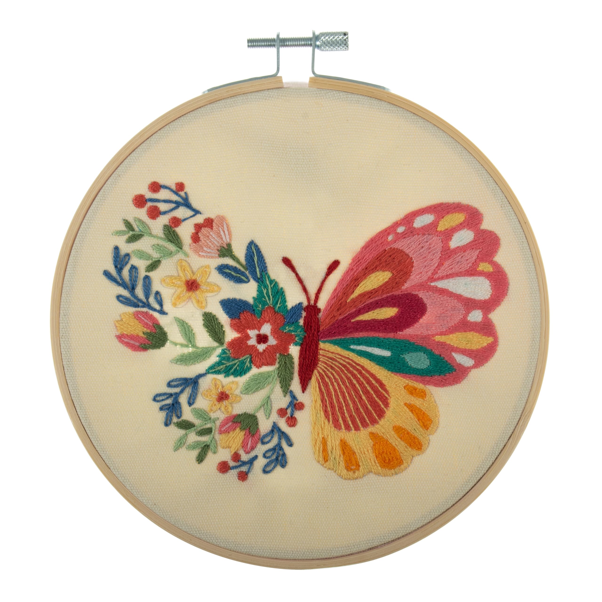 Trimits Embroidery Kits - 15cm 6" Embroidery Beginners Kit, Cross Stitch Kits for Adults, Starter Set with Bamboo Hoop, Fabric, Threads, Needle & Backing - Butterfly