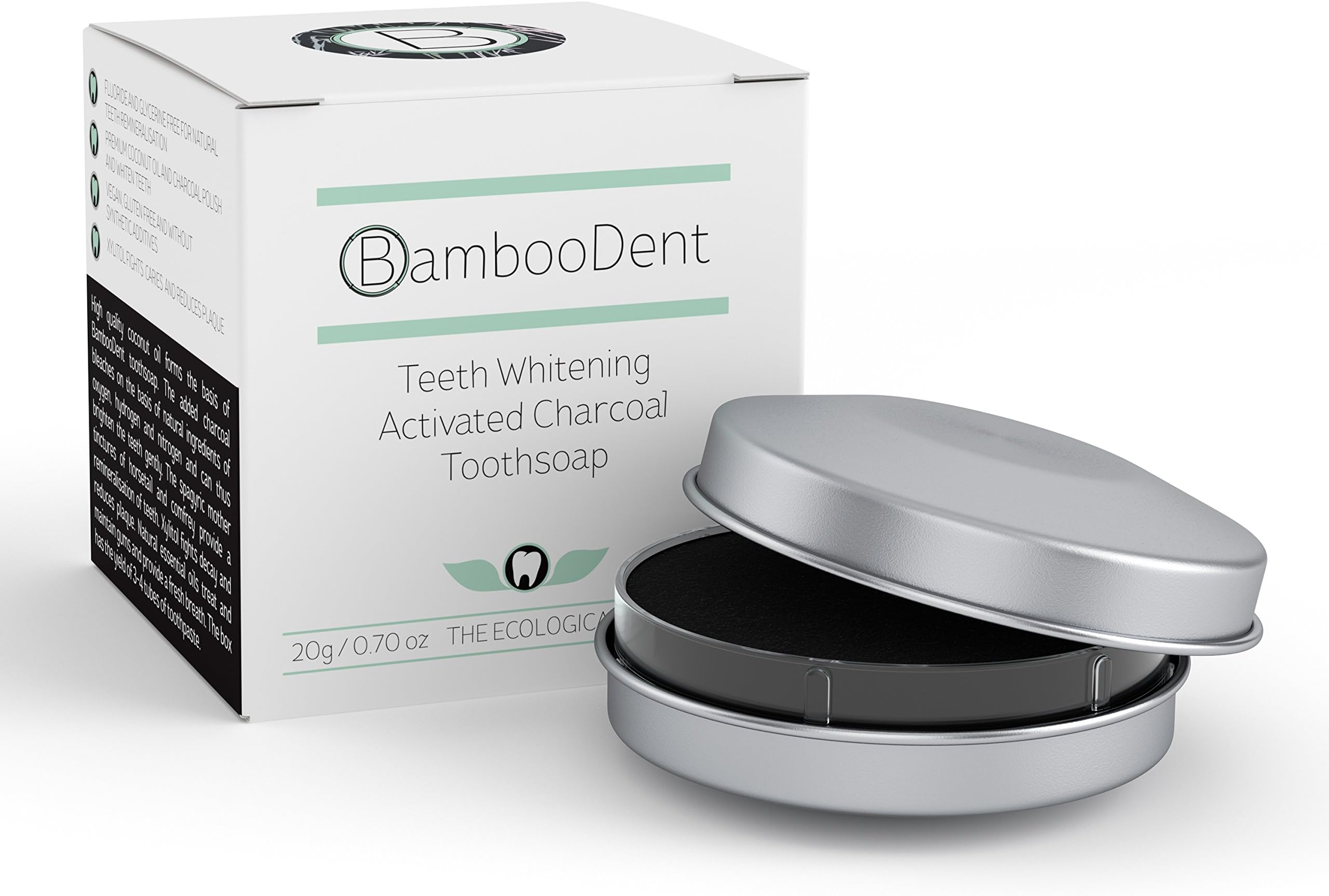 BambooDent - The Ecological Tooth Soap | Activated Charcoal 100% Natural Teeth Whitening | Fluoride Free | Tooth Remineralisation | Xylitol Protection | Essential Oils | Handcrafted in Germany