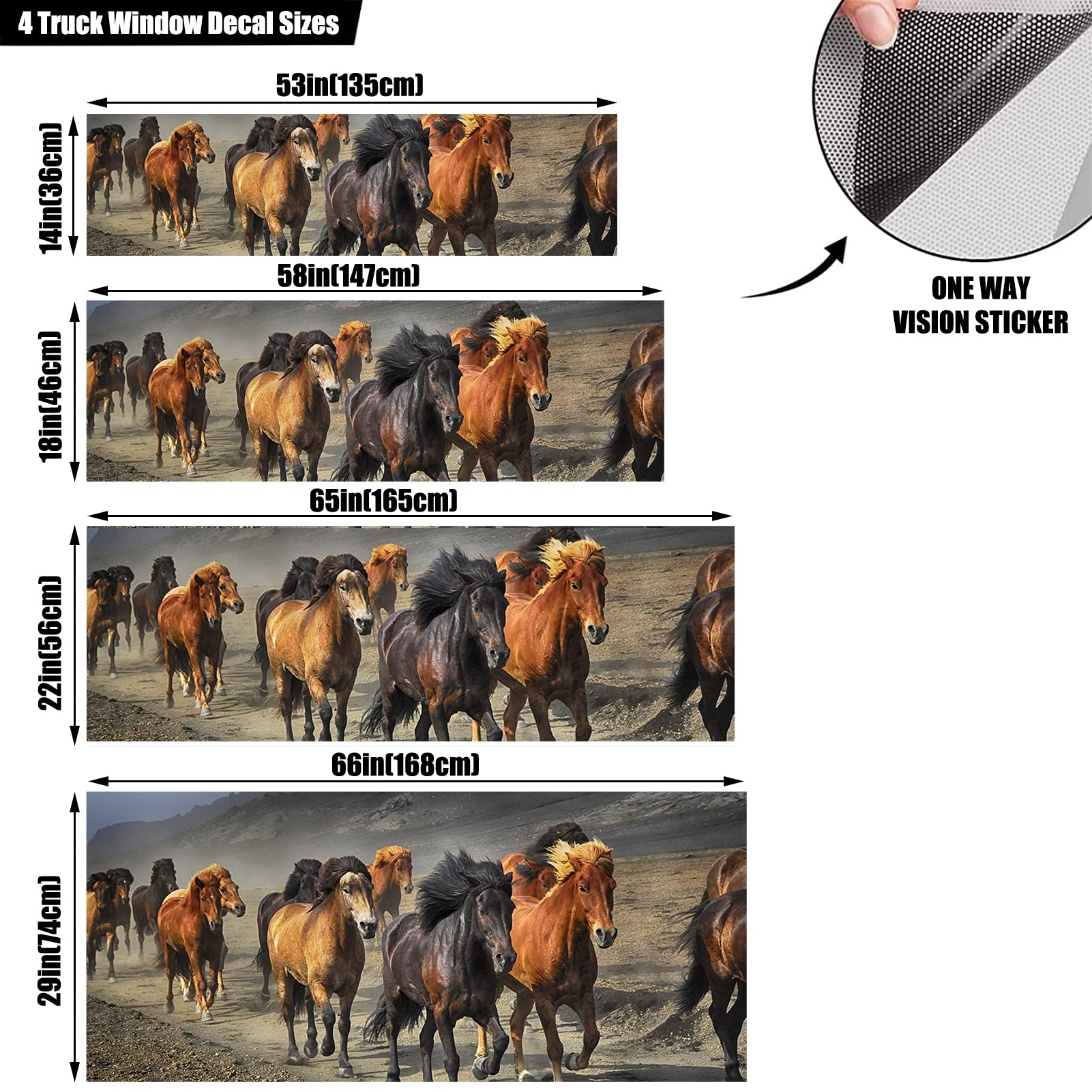 Decalcomania per finestrino posteriore del camion, motivo: cavallo di destriero, decalcomania per finestrino posteriore dell'auto, in vinile perforato, per camion, SUV, furgoni, pickup, 167,6 x 73,7