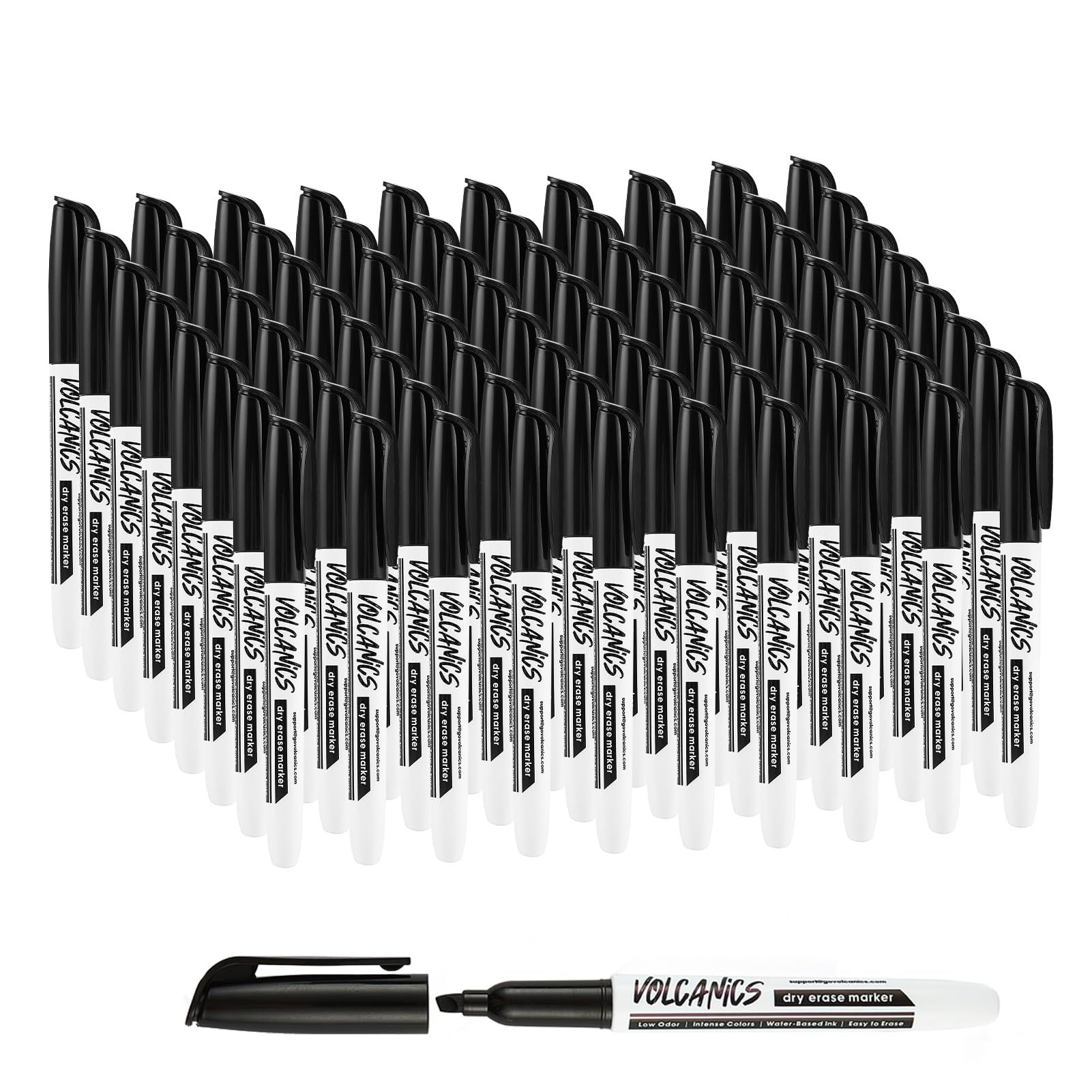 Volcanics Black Chisel Tip Whiteboard Pens 80 Pack, Dry Erase Markers Bulk for White Board, School, Office, Classroom, Low Odor, Bold Black Ink, Large Quantity for Teachers and Businesses