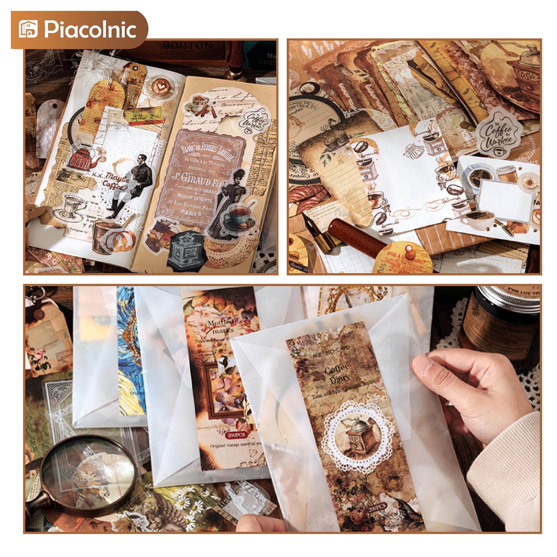 400 Autocollants Scrapbooking Vintage En Papier Washi – 8 Modèles Différents – Pour Agendas, Albums, Cahiers, Décoration
