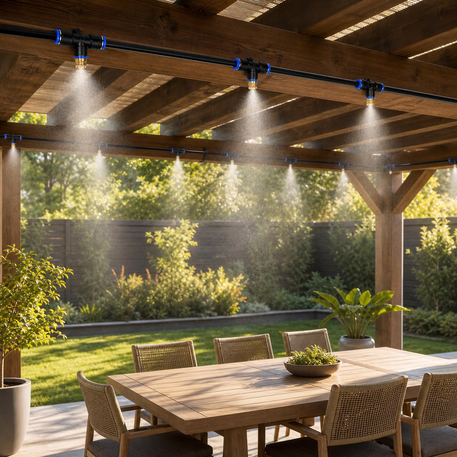 Brumisateur Exterieur terrasse,Brumisateur pergola,Kit De Tuyau Brumisateur par Brume,Kit D’Irrigation,Refroidissement,Brumisation Fine,Élimination poussières,pour Pelouse,Terrasse